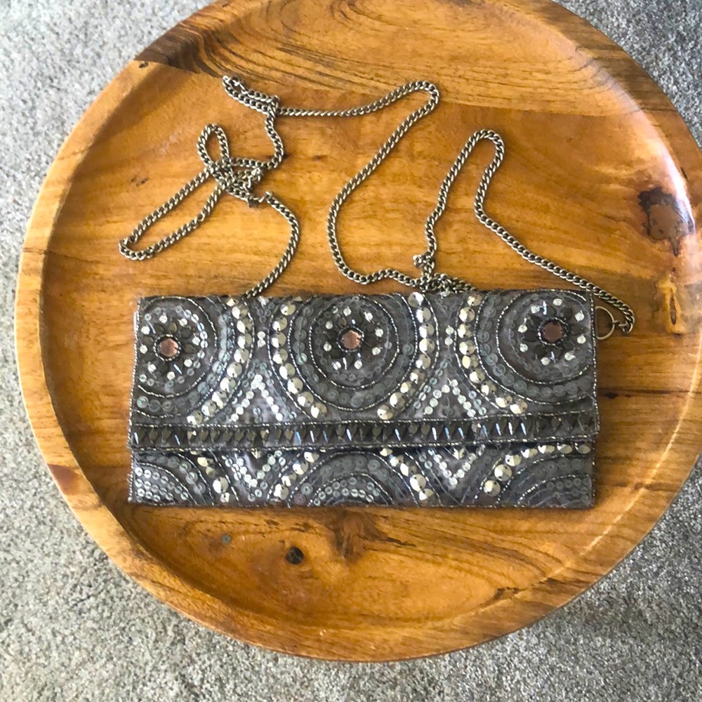 Beautiful Beaded Silver Evening Bag